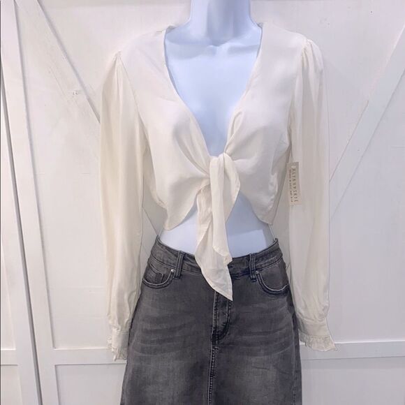 Flynn Skye Stylish Long Sleeve Cream Tie-Front Blouse MSRP $148 NWT Size M - Picture 1 of 13